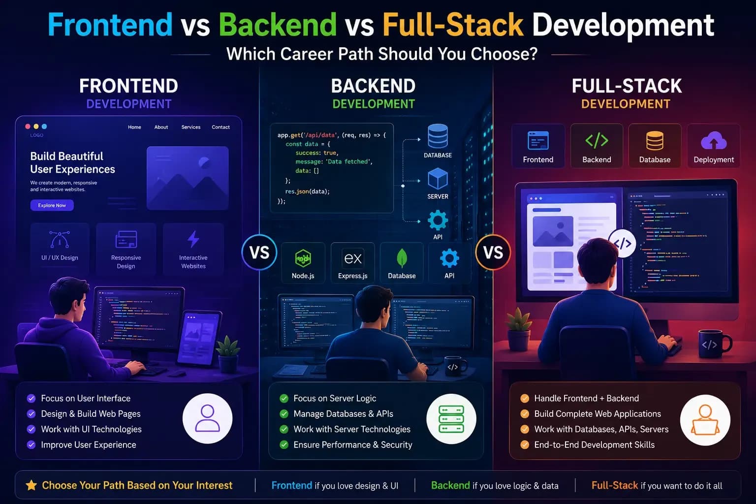 Frontend vs Backend vs Full-Stack Development: Which Career Path Should You Choose?
